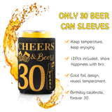 MALLMALL6 12Pcs 30th Happy Birthday Beer Can Sleeves Set Thirty Years Old Theme Party Decoration Favors Supplies Black and Gold Cheers Beer Bottle Cover Soda Beverage Can Decor Gifts for Men Women