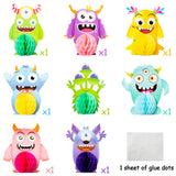 MALLMALL6 12Pcs Monster Honeycomb Centerpieces Party Table Decorations Monsters Themed Birthday Party Supplies Double Sided Table Topper Baby Shower Party Favors Photo Booth Props Room Decor for Kids