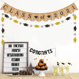 MALLMALL6 Graduation Burlap Linen Banner for Class of 2021 Congrats Grad Decorations Shimmering Powder Bachelor Cap and Stars Garland Pre-Strung Party Supplies for College Celebrations Photo Backdrop