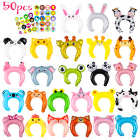 MALLMALL6 50p Zoo Animal Inflatable Headbands Wildlife Balloon Hair Hoop Include Forest Safari Farm Animals Jungle Theme Birthday Party Supplies with Animal Stickers Party Favors Costumes for Kids