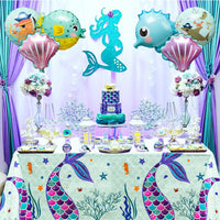 MALLMALL6 3Pcs Mermaid Table Cover Set Birthday Party Supply Waterproof Fairy Tale Theme Decorate Tablecloth Large Plastic Rectangular Mermaids Tail Design Kitchen Decoration for Baby Shower Picnic