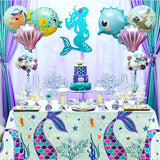 MALLMALL6 3Pcs Mermaid Table Cover Set Birthday Party Supply Waterproof Fairy Tale Theme Decorate Tablecloth Large Plastic Rectangular Mermaids Tail Design Kitchen Decoration for Baby Shower Picnic