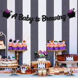 MALLMALL6 26pcs Halloween Baby Shower Glitter Decoration Kit A Baby Is Brewing Banner Cake Centerpieces Cupcake Toppers Ornament for Adults Pregnancy Gender Reveal Announcement Party Favor Supplies