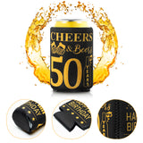 MALLMALL6 12Pcs 50th Happy Birthday Beer Can Sleeves Set Fifty Years Old Theme Party Decoration Favor Supplies Black and Gold Cheers Beer Bottle Cover Soda Beverage Can Decor Parent Gift for Men Women