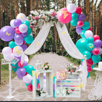 MALLMALL6 129Pcs Pastel Pink Purple Blue Balloon Garland Arch Kit with Gold Butterfly Stickers Star Heart Shape Foil Balloons for Girl Birthday Party Wedding Engagement Baby Bridal Shower Decoration