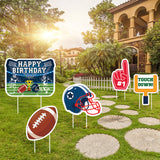 MALLMALL6 5Pcs Football Birthday Yard Signs Happy Birthday Touch Down Waterproof Large Sign Sport Game Themed Photo Prop with Stakes Party Decoration Supplies for Rugby Outdoor Lawn Garden Backyard