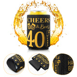 MALLMALL6 12Pcs 40th Happy Birthday Beer Can Sleeves Set Forty Years Old Theme Party Decoration Favor Supplies Black and Gold Cheers Beer Bottle Cover Soda Beverage Can Decor Parent Gift for Men Women