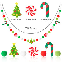 MALLMALL6 Christmas Felt Ball Pom Pom Banners Wool Balls Garland with Mints Xmas Tree Candy Canes 70.8inch Red Green White Hanging Ornaments for Merry Christmas Home Party Decoration Favor Supplies