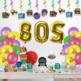 MALMALL6 42Pcs 80's Retro Party Decorations Kit Back to The 80s Hanging Swirl 1980s Totally Rule Foil Balloons 80S Latex Balloon Hip Hop Photo Prop Background Ornament for Indoor Throwback Celebration