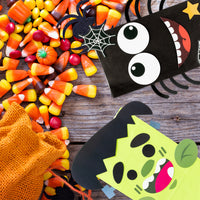 MALLMALL6 15pcs Halloween Paper Bag Art Kit with 15 Kinds Halloween Character Trick or Treat Candy Treat Bags Pumpkin DIY Craft Game Halloween Vampire Bat Castle Gift Bag Party Favor Supplies for Kids