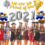 MALLMALL6 40Pcs Graduation Party Decorations Set Congrats Grad We Are So Proud of You Banner Silver 2021 Aluminum Foil Balloon Latex Pearlized Balloons Yard Backdrop Party Supplies for Graduates