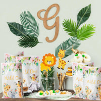 MALLMALL6 50Pcs Wild One Girl Party Favor Bag Jungle Floral Waterproof Plastic Gift Bags Safari Animal Candy Snack Gift Bags One Year Old Birthday Party Decorations for Kids Baby Shower Party Supplies