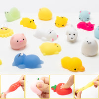 MALLMALL6 60Pcs Mochi Squeeze Toys for Kids Party Decorations Favors Stress Relief Birthday Gift Treat Goodie Bags Fruit and Random Animals Shape Kawaii Mini Toys Classroom Prize for Boys Girls