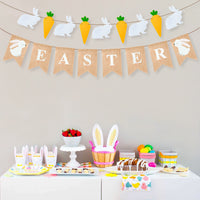 MALLMALL6 2Pcs Easter Banner Bunny and Carrot Felt Garland Pre-Strung Burlap Banner No DIY Sign Hanging Set for Easter Day Spring Party Decoration Supplies for Fireplace Outdoor Home