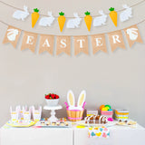 MALLMALL6 2Pcs Easter Banner Bunny and Carrot Felt Garland Pre-Strung Burlap Banner No DIY Sign Hanging Set for Easter Day Spring Party Decoration Supplies for Fireplace Outdoor Home