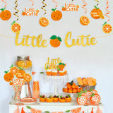 MALLMALL6 42pcs Little Cutie Baby Shower Party Decoration Set Orange Birthday Favors Supplies Tangerine Glitter Banner Fruit Hanging Swirls and Cakes Toppers Photo Props for Clementine Theme Party