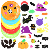 MALLMALL6 9Pcs Halloween Theme Paper Plate Art Kits for Kids Early Learning DIY Craft Sticker Card Parent-Child Games Activity Art Project Classroom Party Supplies for Preschool Toddler Boys Girls