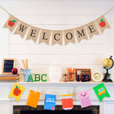 MALLMALL6 2Pcs Welcome Burlap Banner Pongee Back To School Composite Fabric Flags Classroom Decorations Double Layers First Day of School Banners Party Supplies for Preschool Kindergarten College