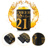 MALLMALL6 12Pcs 21th Happy Birthday Beer Can Sleeves Set Twenty-one Years Old Theme Party Decoration Favor Supplies Black and Gold Cheers Beer Bottle Cover Soda Beverage Can Decor Gift for Men Women