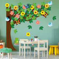 MALLMALL6 198Pcs Classroom Tree Bulletin Board Decor Seasonal Tree Autumn Spring Summer Winter Cutouts Border Set Four Seasons Chalkboard Wall Decorations for Kindergarten Elementary School Home