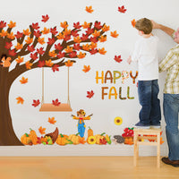 MALLMALL6 155Pcs Classroom Tree Bulletin Board Decor Autumn Thanksgiving Tree Chalkboard Wall Decorations Happy Fall Cutout Set with Maple Leaves Scarecrow Pumpkin Turkey for Kindergarten School Home