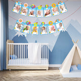 MALLMALL6 Rainbow 12 Months Photo Banner Newborn 1st Birthday Baby Monthly Milestone Photos Banner Colorful Balloon Photograph Bunting Garland Party Supplies Photo Booth Props for Kids Baby Shower