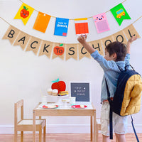 MALLMALL6 2Pcs Back to School Burlap banner Pongee Apple Composite Fabric Banner Flags Classroom Decorations Double Layers First Day of School Banners Party Supplies for Preschool Kindergarten College