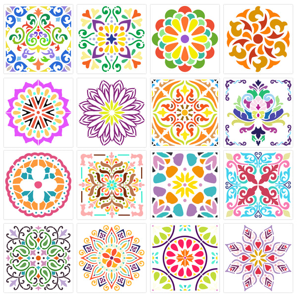 MALLMALL6 16Pcs Mandala Stencils Mandala Dot Painting Stencil Templates for Rock Painting Paint On Wood Wall Stone DIY Art Crafts Project Reusable Flower Drawing Supplies Home Decor (6 x 6 Inch)