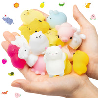 MALLMALL6 60Pcs Mochi Squeeze Toys for Kids Party Decorations Favors Stress Relief Birthday Gift Treat Goodie Bags Fruit and Random Animals Shape Kawaii Mini Toys Classroom Prize for Boys Girls