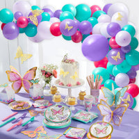 MALLMALL6 129Pcs Pastel Pink Purple Blue Balloon Garland Arch Kit with Gold Butterfly Stickers Star Heart Shape Foil Balloons for Girl Birthday Party Wedding Engagement Baby Bridal Shower Decoration