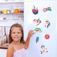 MALLMALL6 8Pcs Unicorn Fridge Magnets Craft Kit Felt Cloth Handicrafts Including Cupcake Rainbow Doughnut Star Ice Pop Theme Parent-kid Interactive Game Activities DIY Art Project for Kid Girl Boy