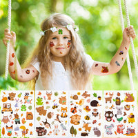 MALLMALL6 8 Sheets Woodland Animals Temporary Tattoos for Kids Autumn Forest Waterproof Fake Tattoo Leaves Flower Insect Body Sticker Cartoon Art Decal Birthday Party Favors Supplies for Boys Girls