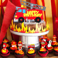 MALLMALL6 49Pcs Firetruck Themed Cake Topper Cupcake Toppers Firefighter Birthday Party Supplies Cakes Decoration Set Fire extinguisher Fire Cap Fireman Party Favor Dessert Decor for Kids Baby Shower