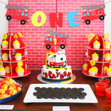 MALLMALL6 Firetruck One Birthday Banner Cake Topper Kit Fireman 1st Themed Party Supplies Firetruck Cake Decorate Highchair Felt Banner First Birthday Party Favor Baby Shower Photo Booth Prop for Kids