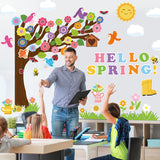 MALLMALL6 152Pcs Classroom Tree Bulletin Board Decor Hello Spring Tree Chalkboard Wall Decorations Set with Cutout Flowers Snails Bees Ladybugs Birds for Kindergarten Elementary School Home Decor