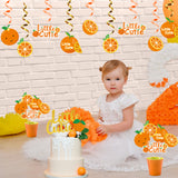 MALLMALL6 42pcs Little Cutie Baby Shower Party Decoration Set Orange Birthday Favors Supplies Tangerine Glitter Banner Fruit Hanging Swirls and Cakes Toppers Photo Props for Clementine Theme Party