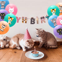 MALLMALL6 52pcs Cat Balloon Birthday Decorations Including 5 Styles Cute Cartoon Cats Print Latex Balloons Bouquets Adoption Pet Animal Party Favors Decor Supplies Photo Prop for Kids Boys Baby Shower