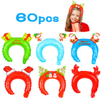 MALLMALL6 60Pcs Christmas Inflatable Headbands Balloon Hats Hair Hoops Dress Up Costumes Christmas Headband Santa Hat Reindeer Antler Snowman Party Supplies Party Favors Photo Props for Kid Boys Girls