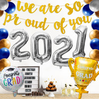 MALLMALL6 40Pcs Graduation Party Decorations Set Congrats Grad We Are So Proud of You Banner Silver 2021 Aluminum Foil Balloon Latex Pearlized Balloons Yard Backdrop Party Supplies for Graduates