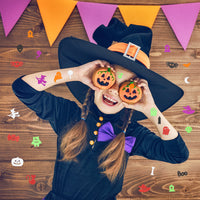 MALLMALL6 508Pcs Halloween Pumpkin Foam Stickers Glitter EVA Self Adhesive Decorations with Ghost Bat Cross Spider Cat Trick or Treat DIY Sticker for Greeting Invitation Card for Kids Party Supplies