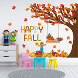 MALLMALL6 155Pcs Classroom Tree Bulletin Board Decor Autumn Thanksgiving Tree Chalkboard Wall Decorations Happy Fall Cutout Set with Maple Leaves Scarecrow Pumpkin Turkey for Kindergarten School Home