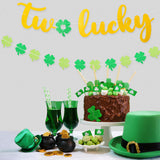 MALLMALL6 Two Lucky Banner 2nd Birthday Banners St. Patrick's Day Party Decoration Saint Patty's Day 2 Year Old Pre-Strung Glittery Shamrock Clover Garland Photo Prop for Boys Girls Outdoor Indoor