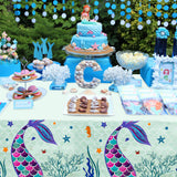 MALLMALL6 3Pcs Mermaid Table Cover Set Birthday Party Supply Waterproof Fairy Tale Theme Decorate Tablecloth Large Plastic Rectangular Mermaids Tail Design Kitchen Decoration for Baby Shower Picnic