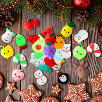 MALLMALL6 30Pcs Christmas Mochi Squeeze Toys for Kids Party Favors, Kawaii Animal Fruit Squeeze Stress Relief Toys for Christmas Decoration Treat Bags Gifts, Birthday Gifts, Goodie Bag