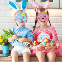 MALLMALL6 24Pcs Easter Masks Easter Bunnies DIY Toys Rabbit Dress Up Costumes Mask Easter Party Supplies Birthday Party Favors Pretend Play Accessories Photo Booth Props for Kids