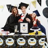 MALLMALL6 4Pcs Graduation Table Cover Theme Party Supply Set Congrats Grad Room Decoration Large Plastic Rectangular Bachelor Cap Design Waterproof Tablecloth for Congratulation College Outdoor Picnic