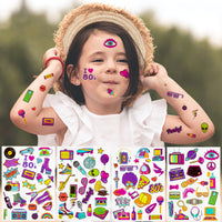 MALLMALL6 8pcs 80s Temporary Tattoos I Love 80s Retro Party Body Stickers 1980s Waterproof Disco Face Hand Fake Tattoos for Adult Throwback Hip Hop Party Favors Supplies for Boys Girls Birthday Party