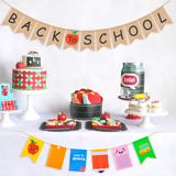 MALLMALL6 2Pcs Back to School Burlap banner Pongee Apple Composite Fabric Banner Flags Classroom Decorations Double Layers First Day of School Banners Party Supplies for Preschool Kindergarten College