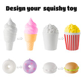 MALLMALL6 6Pcs DIY Slow Rising Jumbo Food Squishy Set-Hamburger Popcorn Donuts Cats Waffle Ice Cream ×2 Creamy Scent Kawaii Soft White Squishy Toys Great Gift as Keychain Phone Straps Bonus