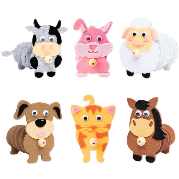 MALLMALL6 6Pcs Farm Animal DIY Art Craft for Kids Felt Kits Wooden Beads Educational Set Early Learning Cartoon Toys Homemade Activity Classroom Art Project Gift Ornament for Beginners Boys Girls